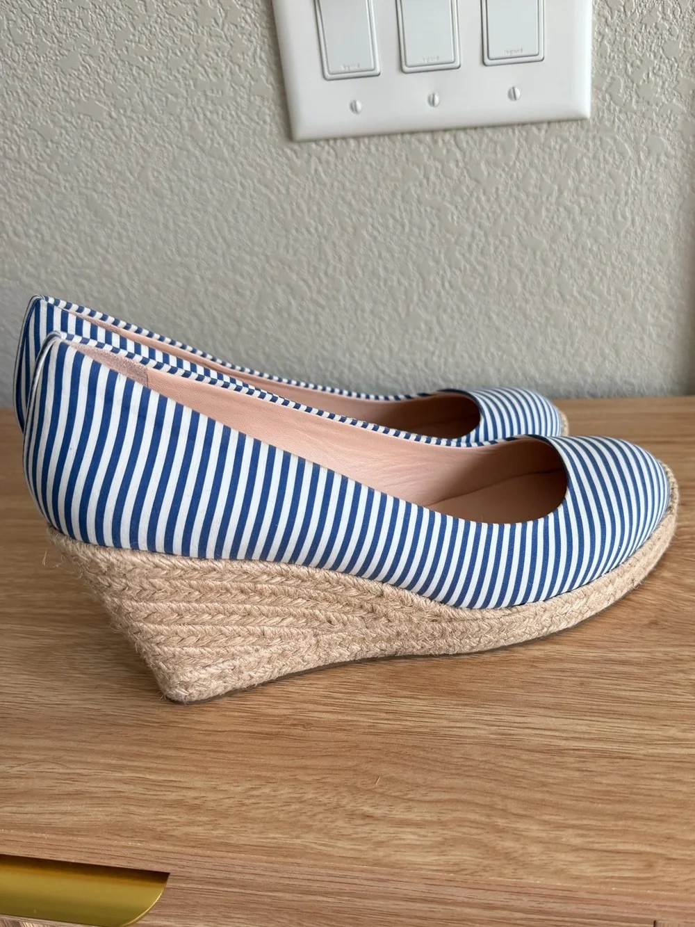 J.Crew Blue White Striped Espadrille Wedge Pumps Size 8.5 Nautical
